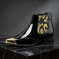 thumbnail image 2 of Men's Metal Toe Cap Chelsea Boots, Pointed Toe Ankle Boots, Formal Dress Boots Punk Rock Style Pointed Toe Boots, 2 of 6