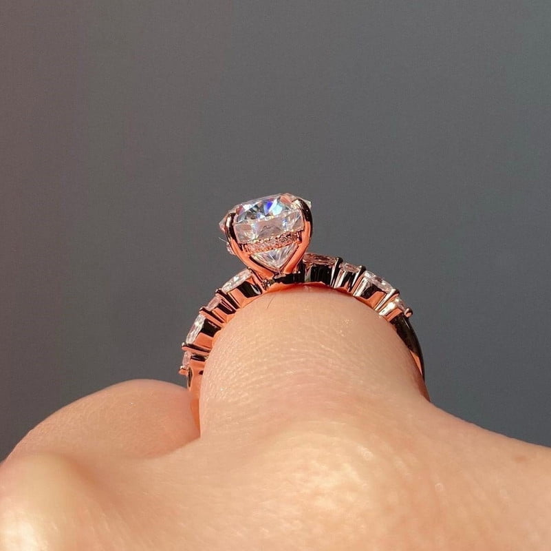 solitaire jewels 2.75CT Oval Hidden Halo Moissanite Engagement Ring For Women, 10K Rose Gold