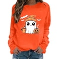 thumbnail image 2 of Womens Sweatshirt Casual Coffee Ghost Pumpkin Graphic Crew Neck Long Sleeve Pullover Cutecore Streetwear Halloween Top Fall Spring Outfits Orange M, 2 of 6
