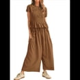 thumbnail image 2 of Conjunto de Dos Piezas para Mujer: Top Fruncido y Pantalón Conjunto Informal Bohemio de Cintura Alta con Bolsillos Marrón Oscuro S, 2 of 7