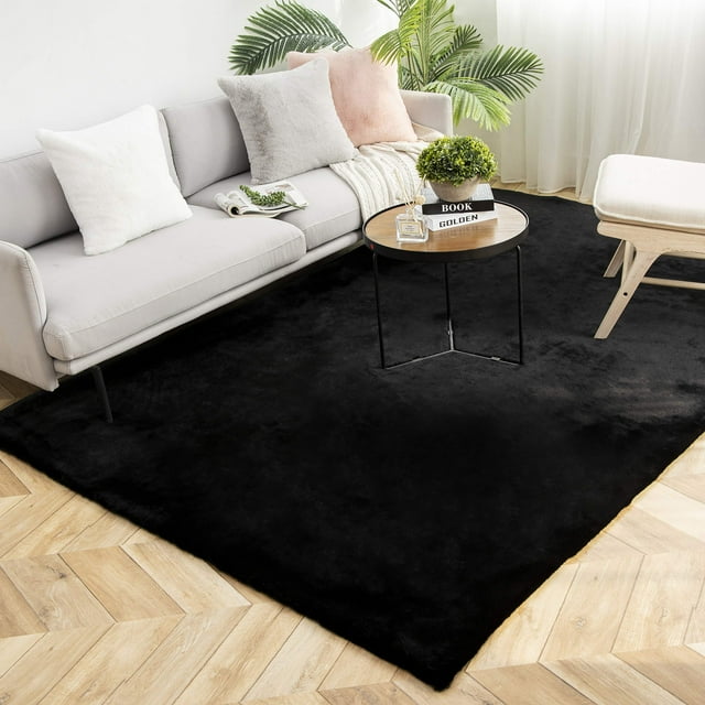 Alfombra Ashler para Decoración Hogareña en Pelo Sintético de Conejo Negro 183x274 cm