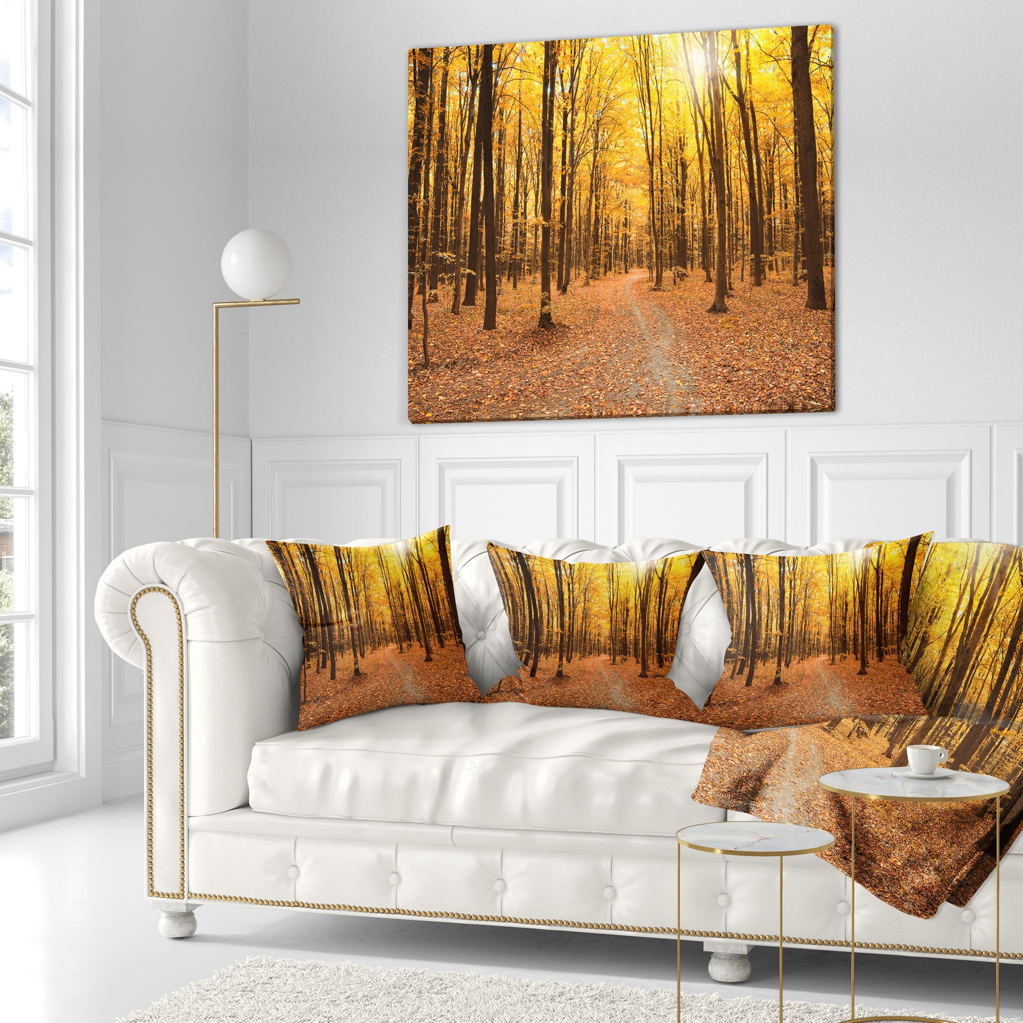 Designart Yellow Treetops in Fall Forest - Modern Forest Throw Pillow - 18x18
