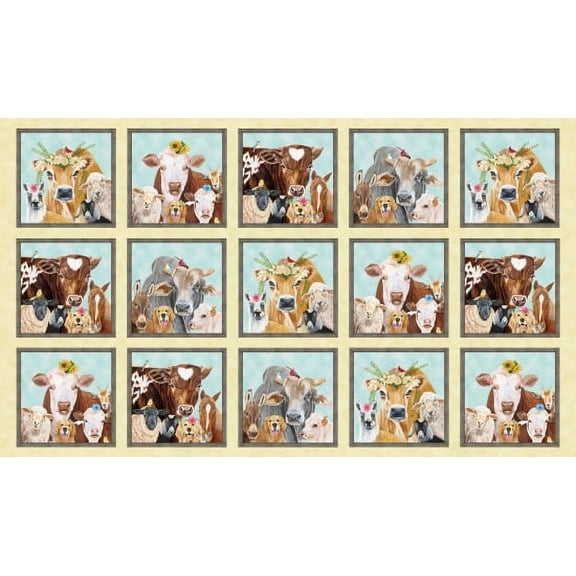 Fields 44" Cotton Farm Animals Floral Sewing & Craft Fabric, Cream