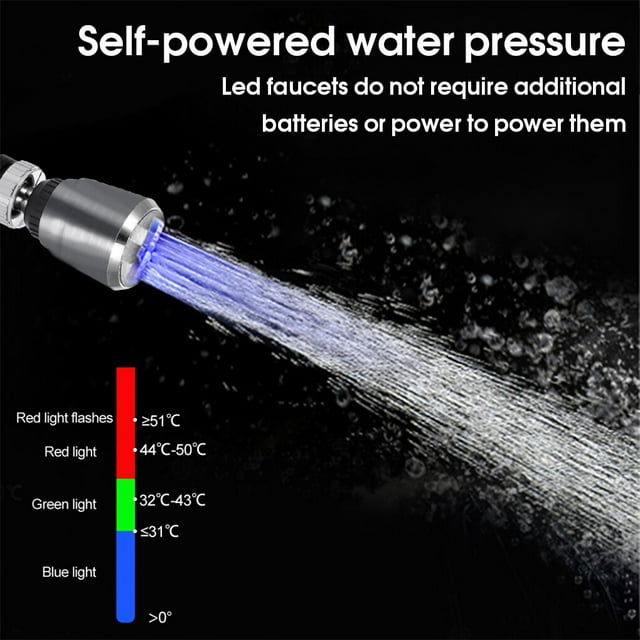 Langgg LED Lighting Water Faucet RGB Color Changing Tap Shower Head 360 Degree Heat-resistant Sprayer Plastic Replacement Nozzle Type 1