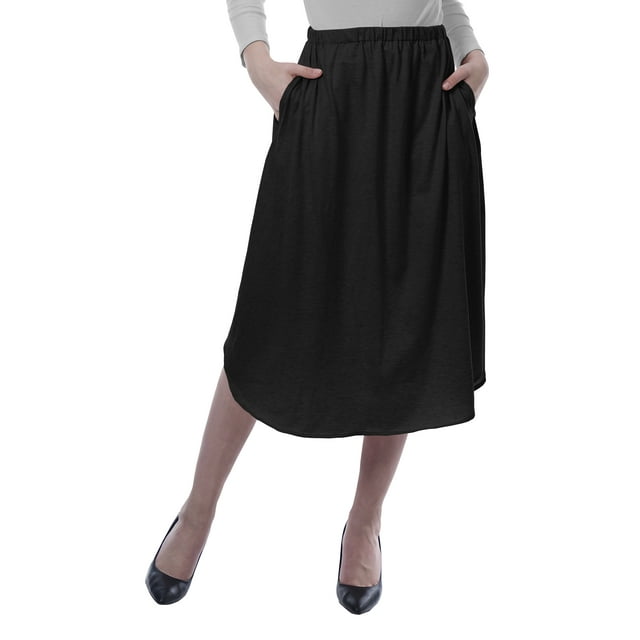 Moomaya Jupe pour Femmes avec Poches Taille Élastique Jupe d'Été Fluide Unie