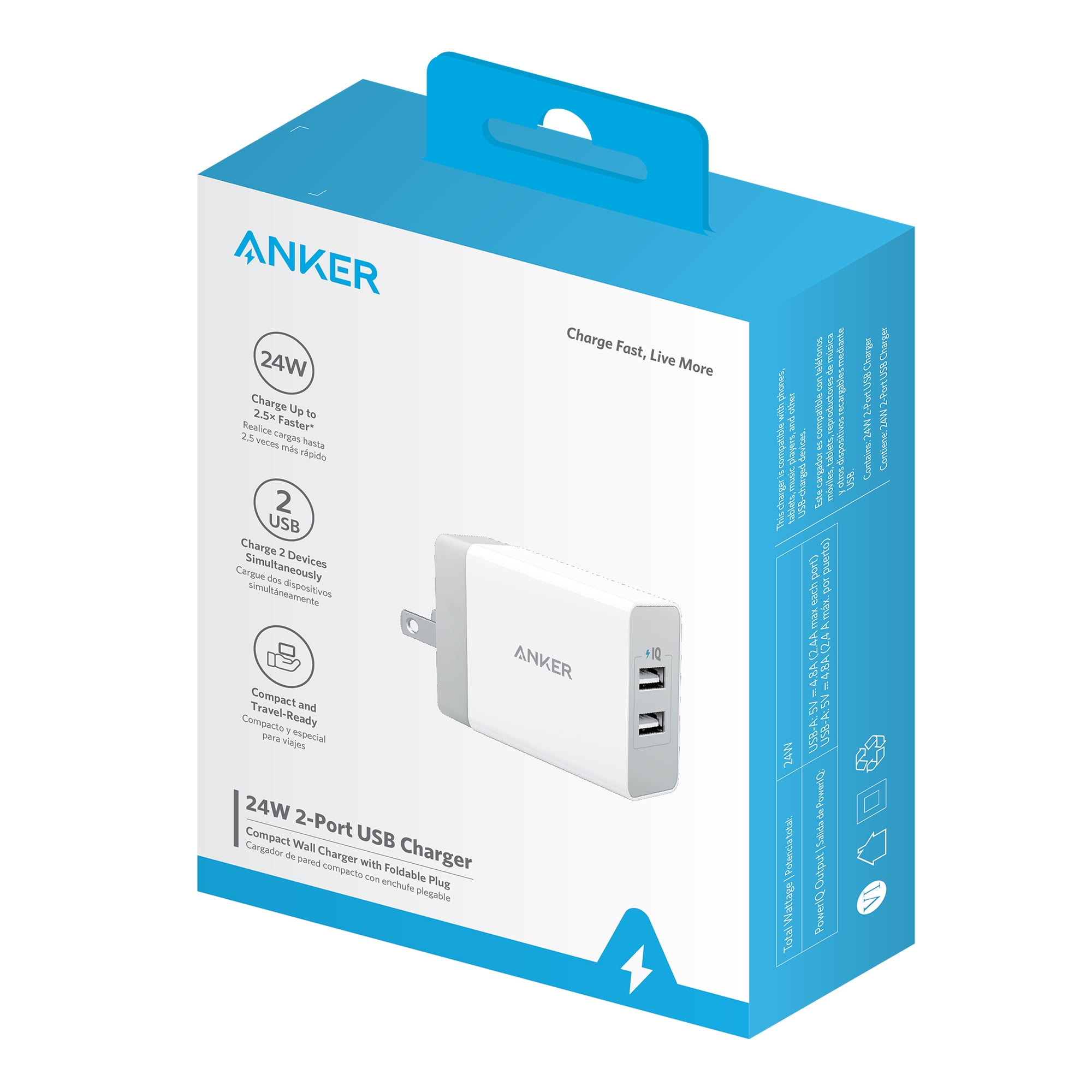 Anker - 24W 2-Port USB Ladegerät mit PowerIQ Technologie