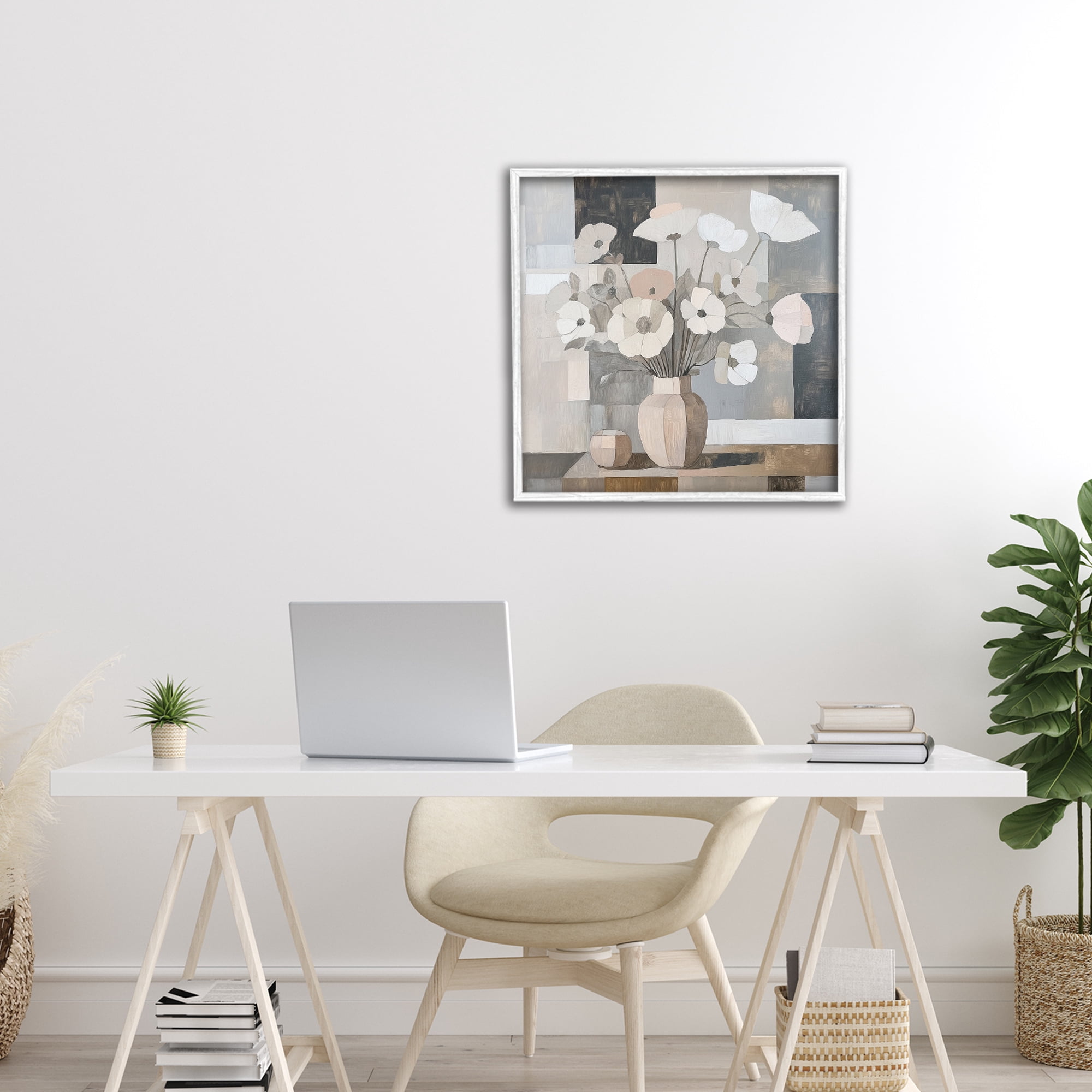 Stupell Industries Muted Pastel Poppies in Cubism White Framed Giclee Art, design by Heidi Kuntz