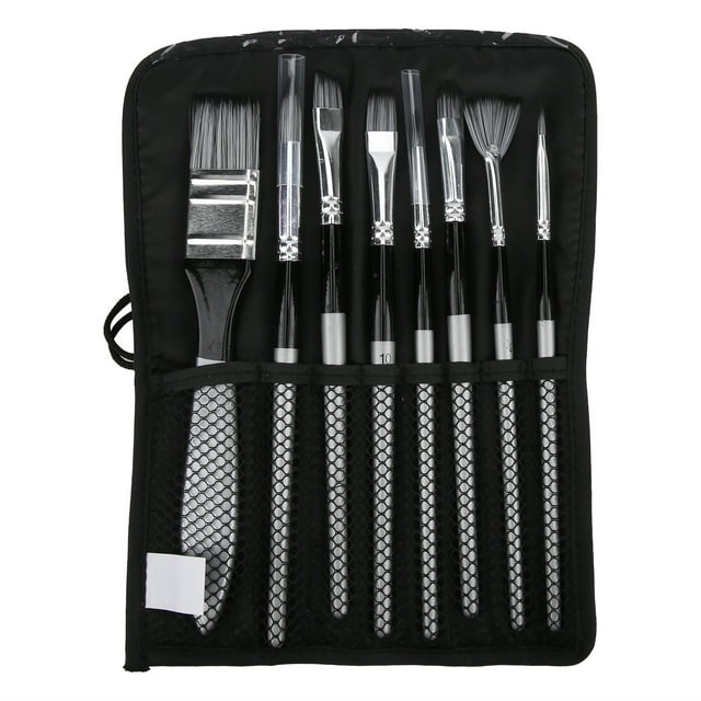 Paquete de viaje de 8 pinceles para pintar, de nailon, lana y acuarela, con varilla negra, herramientas de dibujo para estudiantes.