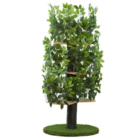 UPC: 0868922000207 | On2Pets Cat Tree with Leaves Cat House & Cat Activity Tree Multi-Level Cat Condo for Indoor Cats Round Base
