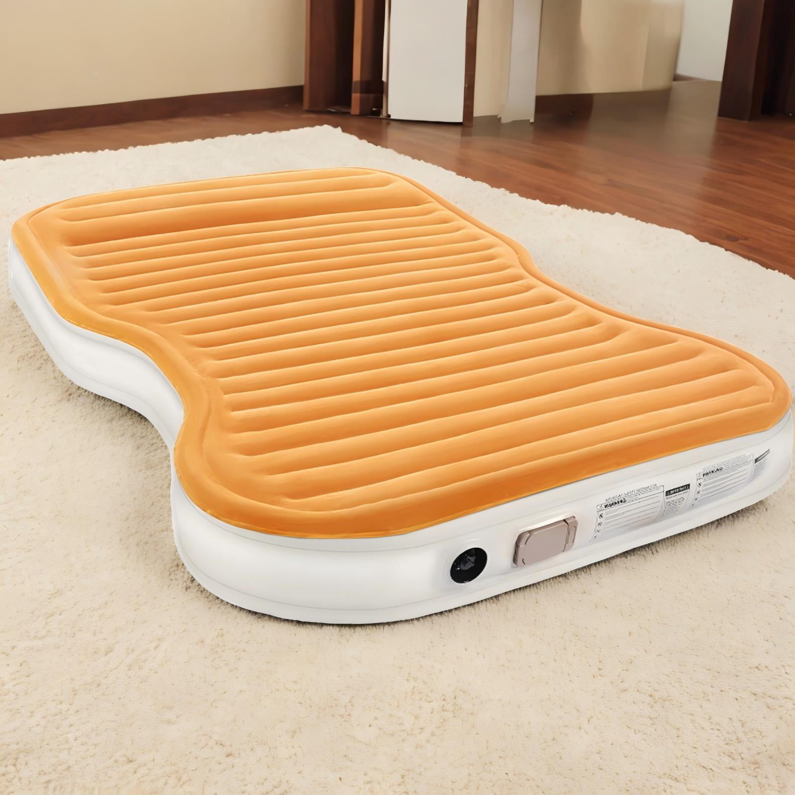 QDH SUV Air Mattress Double Size Thickened Flocked Car Bed Mattress for Travel and Camping with Built-in Electric Pump Portable Inflatable Blow Up 660lb Weight Capacity Orange