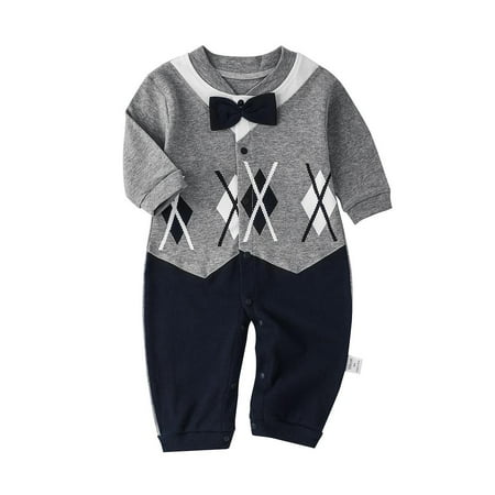 

OQC Baby Boy Long Sleeves Cute Rompers Gentlemen Bow Jumpsuit