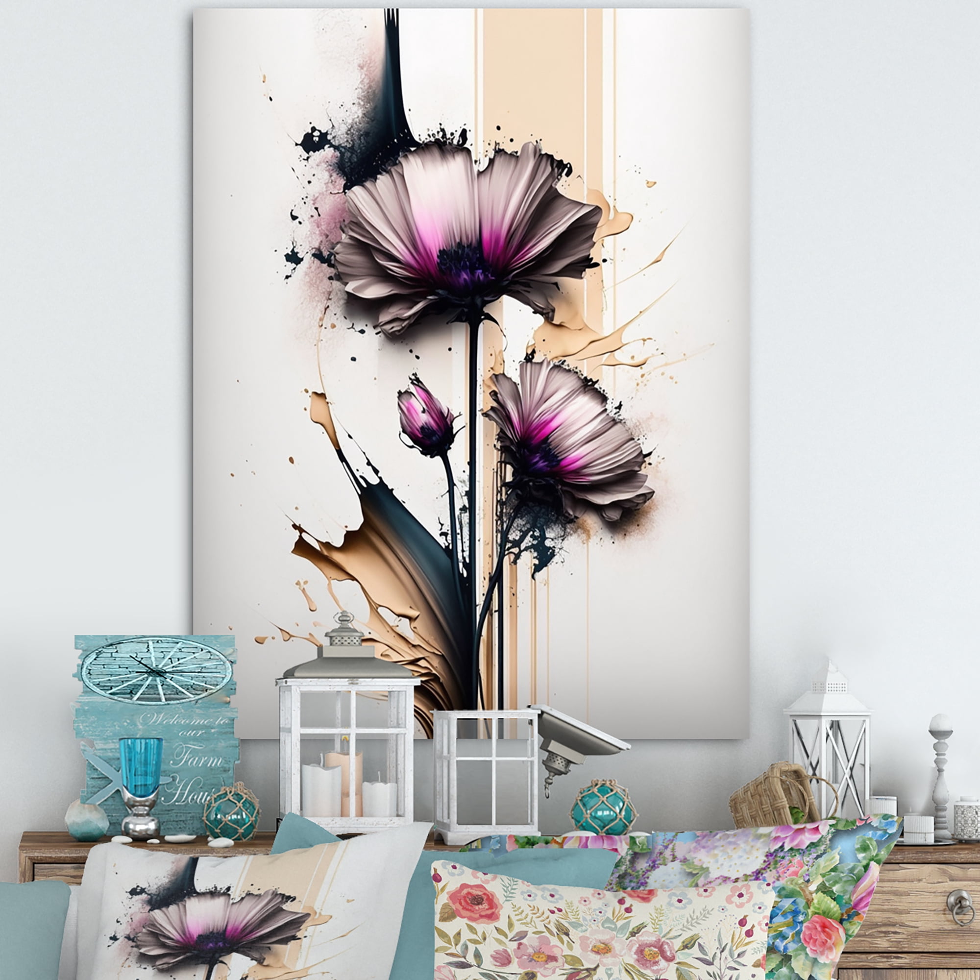 Designart Pink Gerbera Flower On Abstract Fusion IV Canvas Wall Art