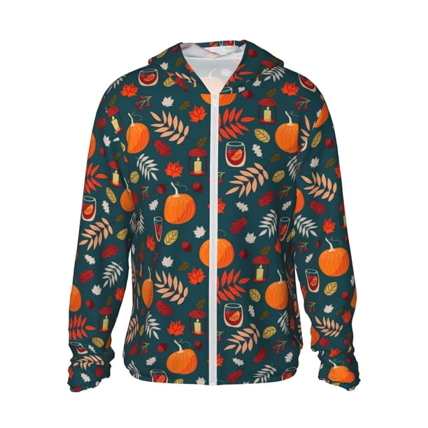 Fotbe Autumn with Pumpkins Chaqueta con Protección Solar UPF 50+ para Hombre y Mujer, Camisa con Capucha y Bolsillos-Medium
