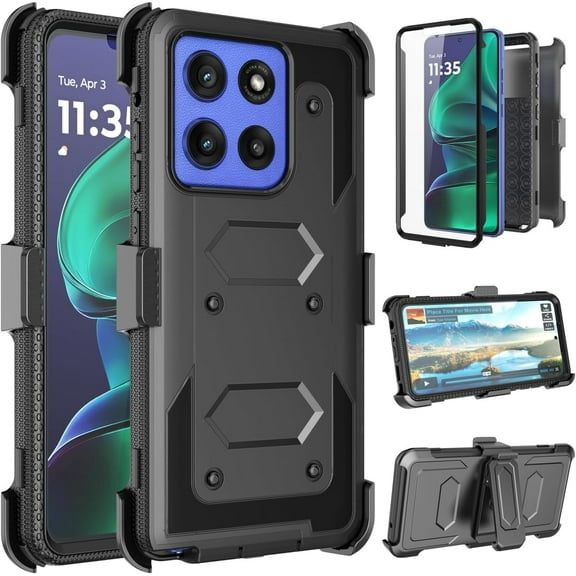 Takfox Moto G Stylus 5G 2025 Case, for Motorola G Stylus 2025 5G Belt Clip Holster Phone Case [Built-in Screen Protector] Kickstand Full-Body Military Grade Protective Shockproof Cover-Black