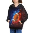 thumbnail image 3 of Xoenoiee Splatter Watercolor Football Pattern Kids Hoodies Hooded Sweatshirt Long Sleeve Pullover Tops with Front Kangaroo Pocket Fall Winter Sportwear for Travel Walk Party, XL, 3 of 7