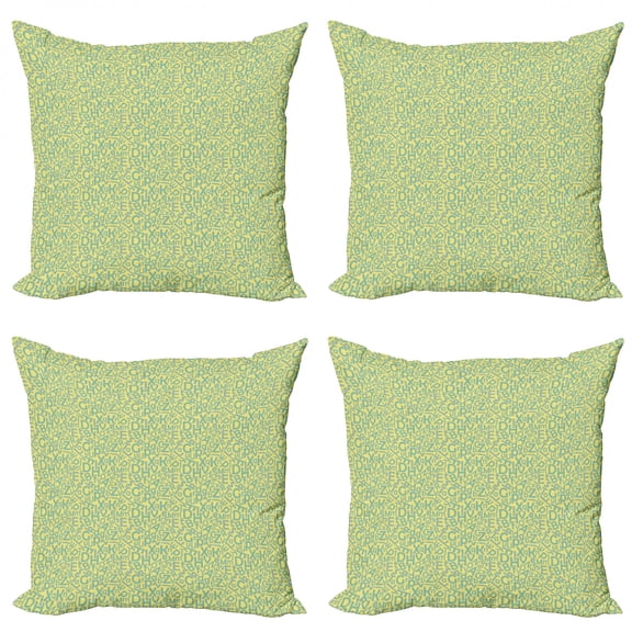 Alphabet Throw Pillow Cushion Case Pack of 4, Vibrant Illustration of Calligraphy Learning ABC's, Modern Accent Double-Sided Print, 4 Sizes, Yellow Shamrock Green, by Ambesonne