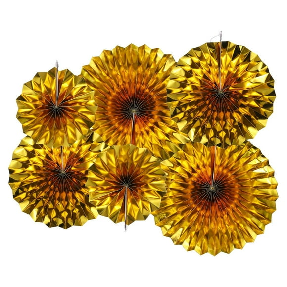 Ensemble de Fête Éventail Rond en Papier Doré - 6 Pcs Éventails en Papier Suspendus pour Décoration Maison, Magasin, Mur - Anniversaire, Mariage, Événements de Remise de Diplôme - Décoration Festive