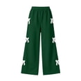thumbnail image 3 of Girls Sweatpants Nelozsy Girls Elastic High‑Waist Wide‑Leg Sweatpants Bow Decor Trousers with Side Pockets Solid Color Green 11-12 Years, 3 of 8