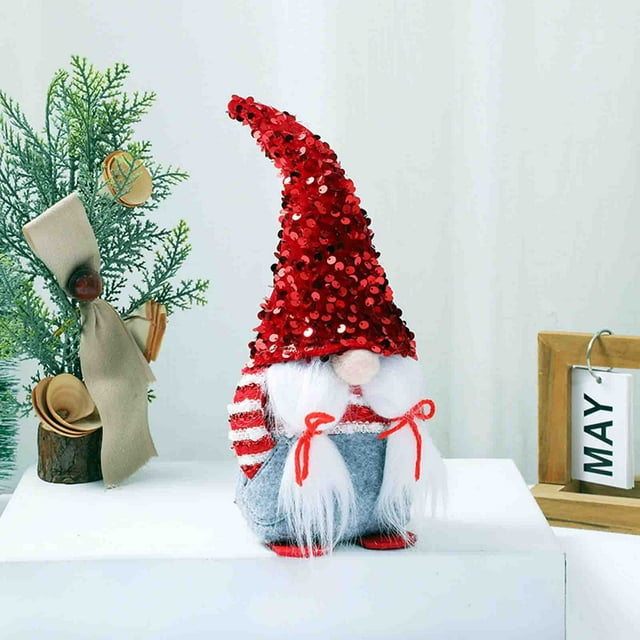 Muñeca Sentada con Lentejuelas Navideñas Xihbxyly Sin Rostro Decoraciones de Escritorio