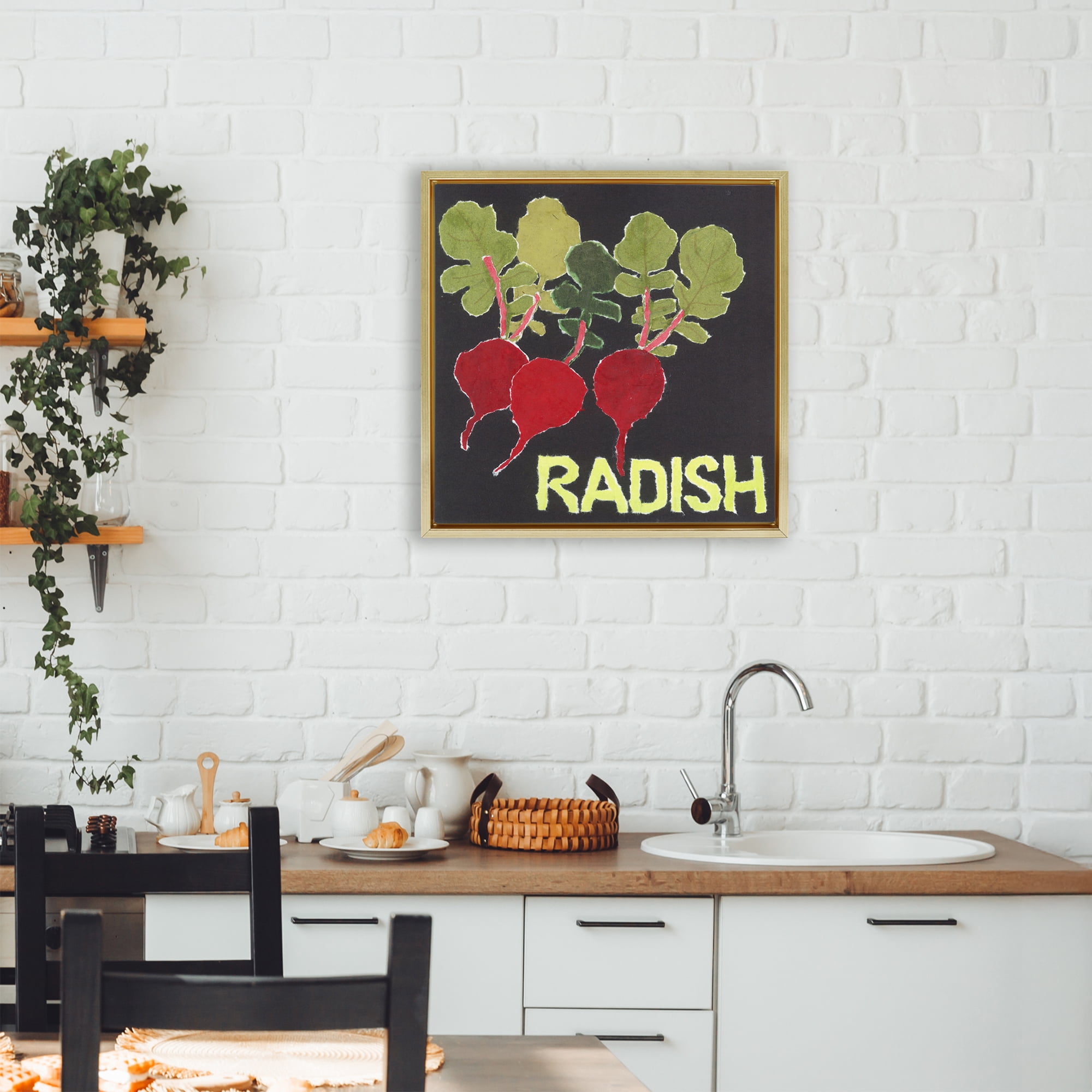 Stupell Industries Collaged Radish Vegetables Gold Framed Floater Canvas Wall Art, design by Nancy Overton