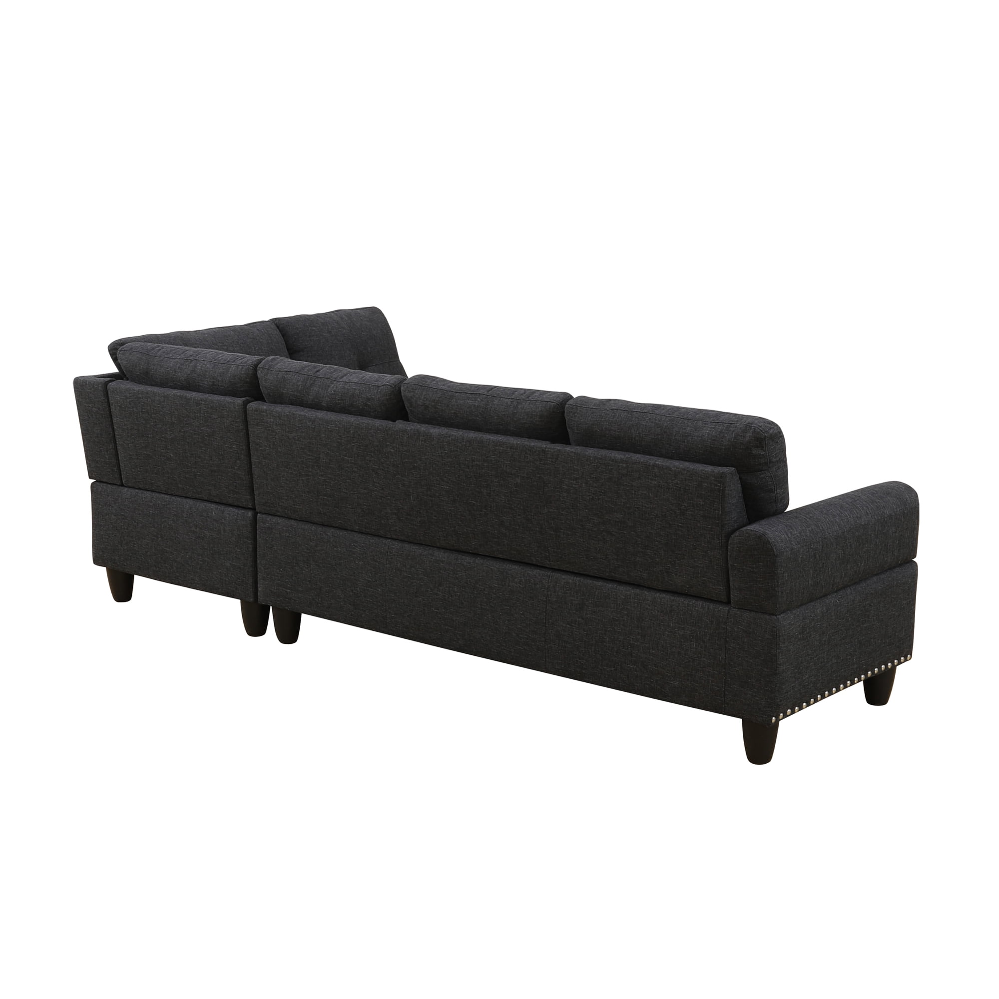 Leumius L-Shaped Sectional Sofa, Modern 4-Seat Couch with Built-in Cup Holders, Upholstered Fabric Sectional Couch with Right Facing Chaise for Living Room, Apartment, Office,Black