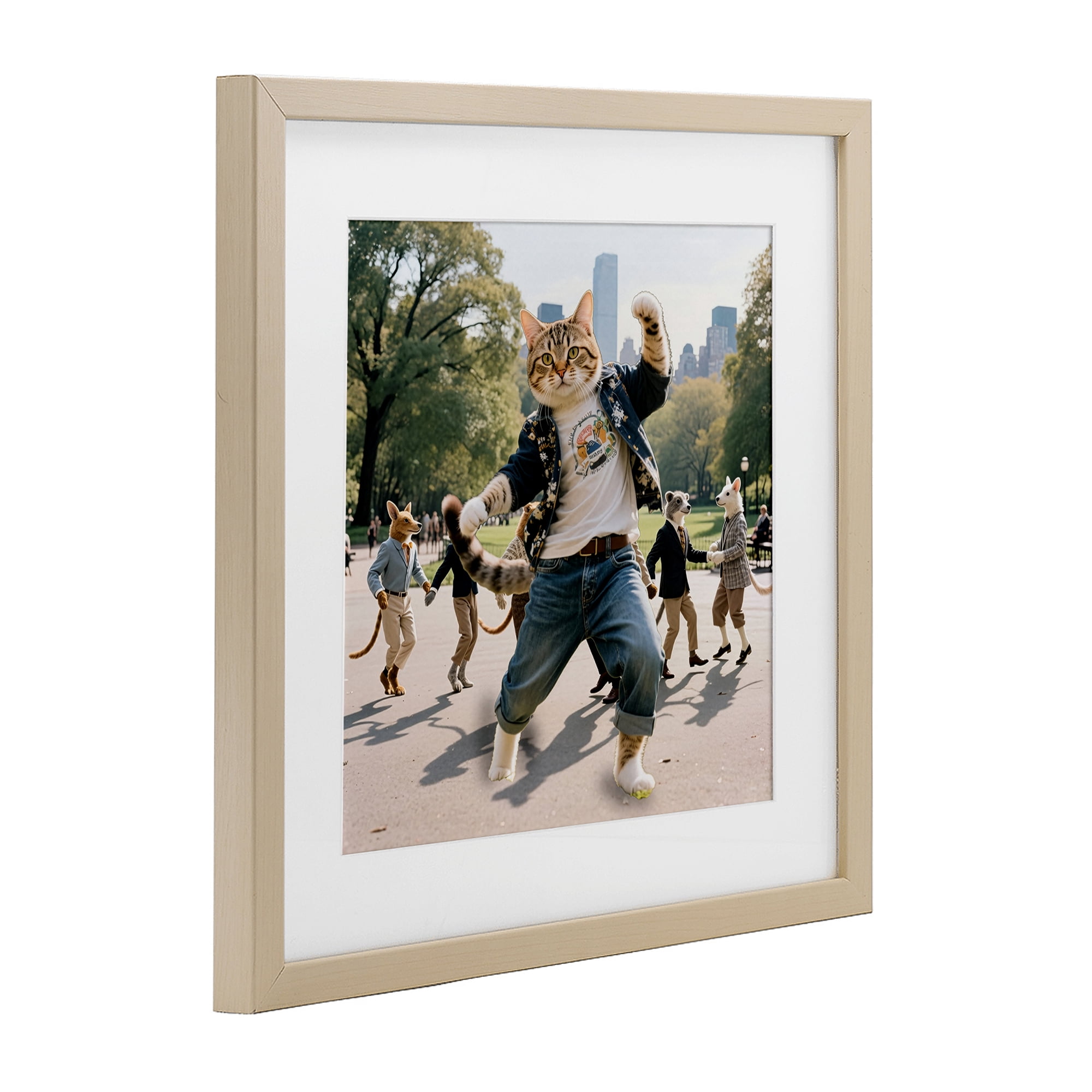 Stupell Industries Stylish Cat Dancing in Park Birch Framed Print Under Glass, design by CAD Designs