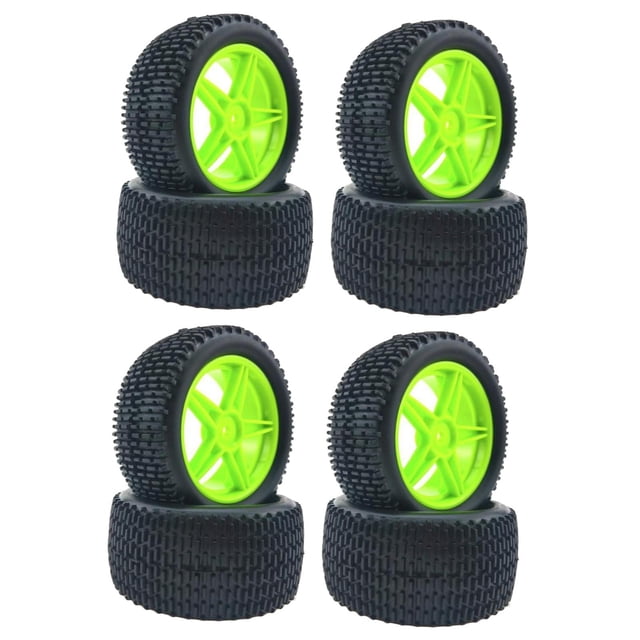 4pcs RC Rubber Tires & Wheel Rims Set for Henglong HPI HSP 94107/94166/94106 Crawler Car 1/10 Monster Truck Accessory Green