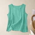 thumbnail image 1 of Craaazy Débardeur Femme Uni Effet Lin Col Rond Sans Manches Fente Latérale Blouse Décontractée pour l'Été Cadeaux, 1 of 4