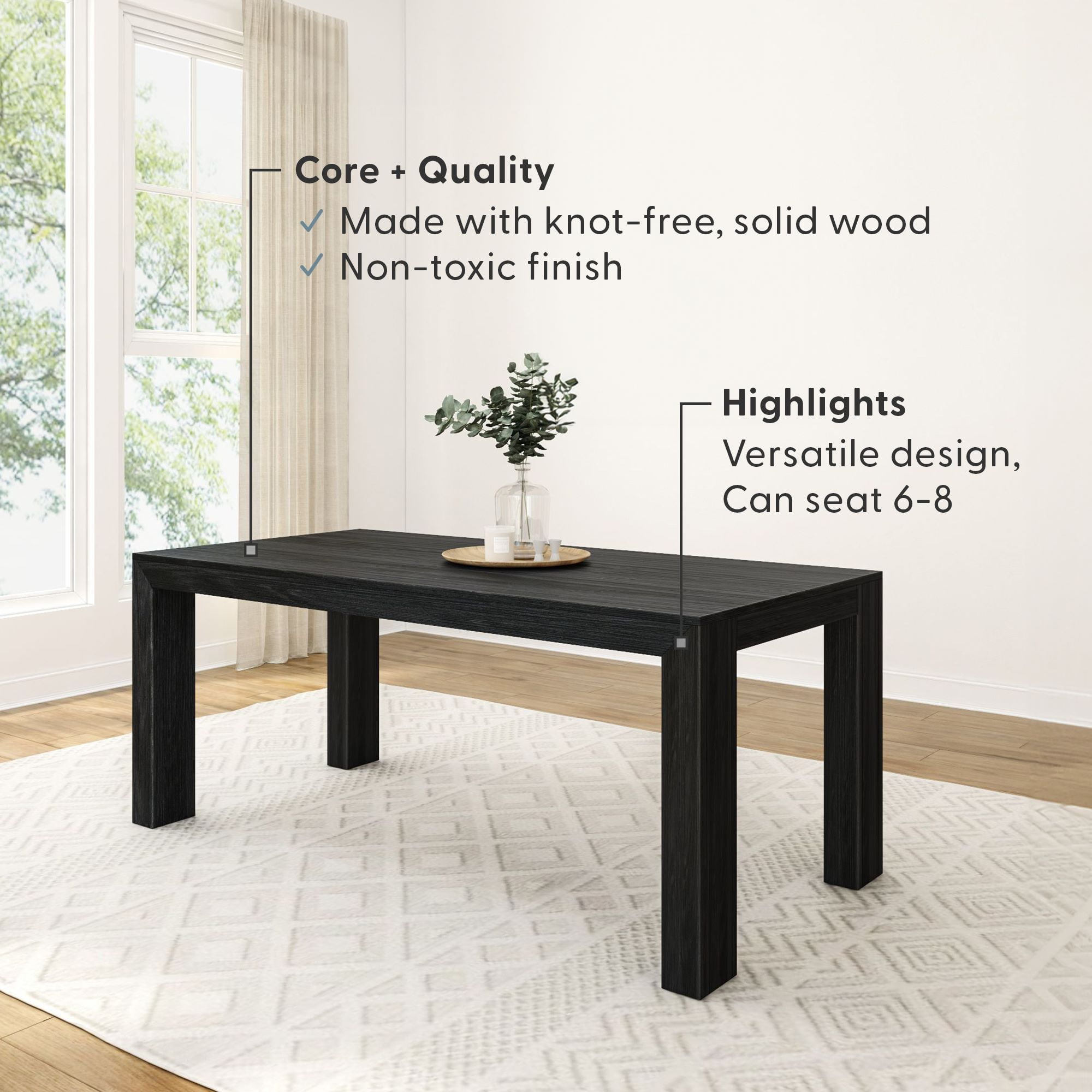 Plank+Beam 72" Extendable Dining Table, Black Wirebrush