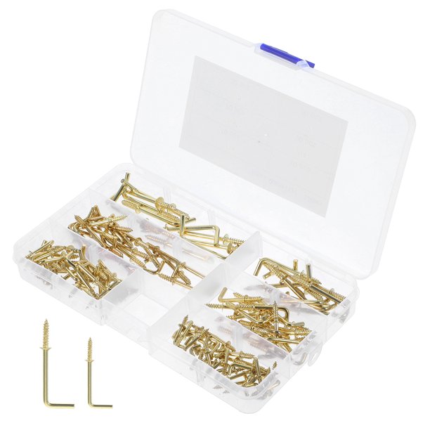 KAKOWELY 120 ganchos pequeños en forma de L, tornillos de ángulo recto, tornillos autorroscantes, tornillos metálicos para colgar cuadros.