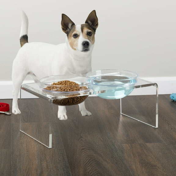 PETMAKER Elevated Dog and Cat Bowls Set - 7.1in Tall Acrylic Dog Bowl Stand