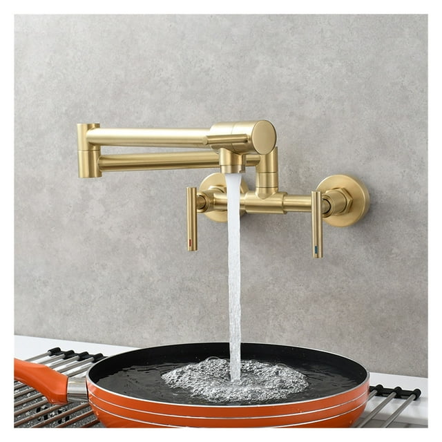 Brass Pot Filler Faucet 2 Holes Wall Mount Folding Kitchen Faucet Hot And Cold Mixer Faucet 3 Handles Tap ,bar Laundry RV Farmhouse