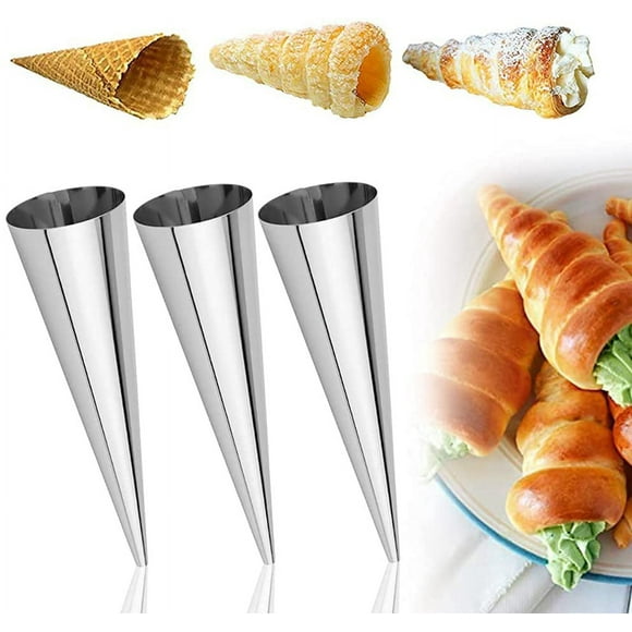 16 conical pastry molds, croissant mold set, cream horn cone non stick coating, easy to clean stainless steel can shape shaper, croissant shell, cream roll