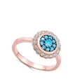 thumbnail image 4 of Rose Gold-Tone Simulated Aquamarine Flower Halo Ring .925 Sterling Silver Blue CZ Female Size 7, 4 of 4
