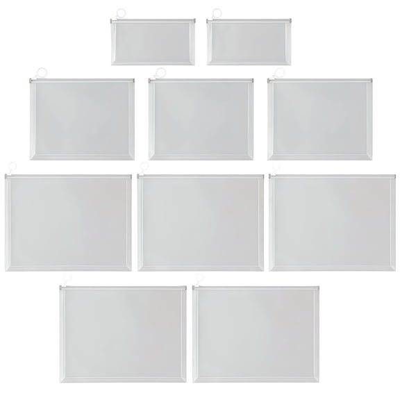 Set of 10 Transparent Waterproof Pull Ring File Pouches for Students