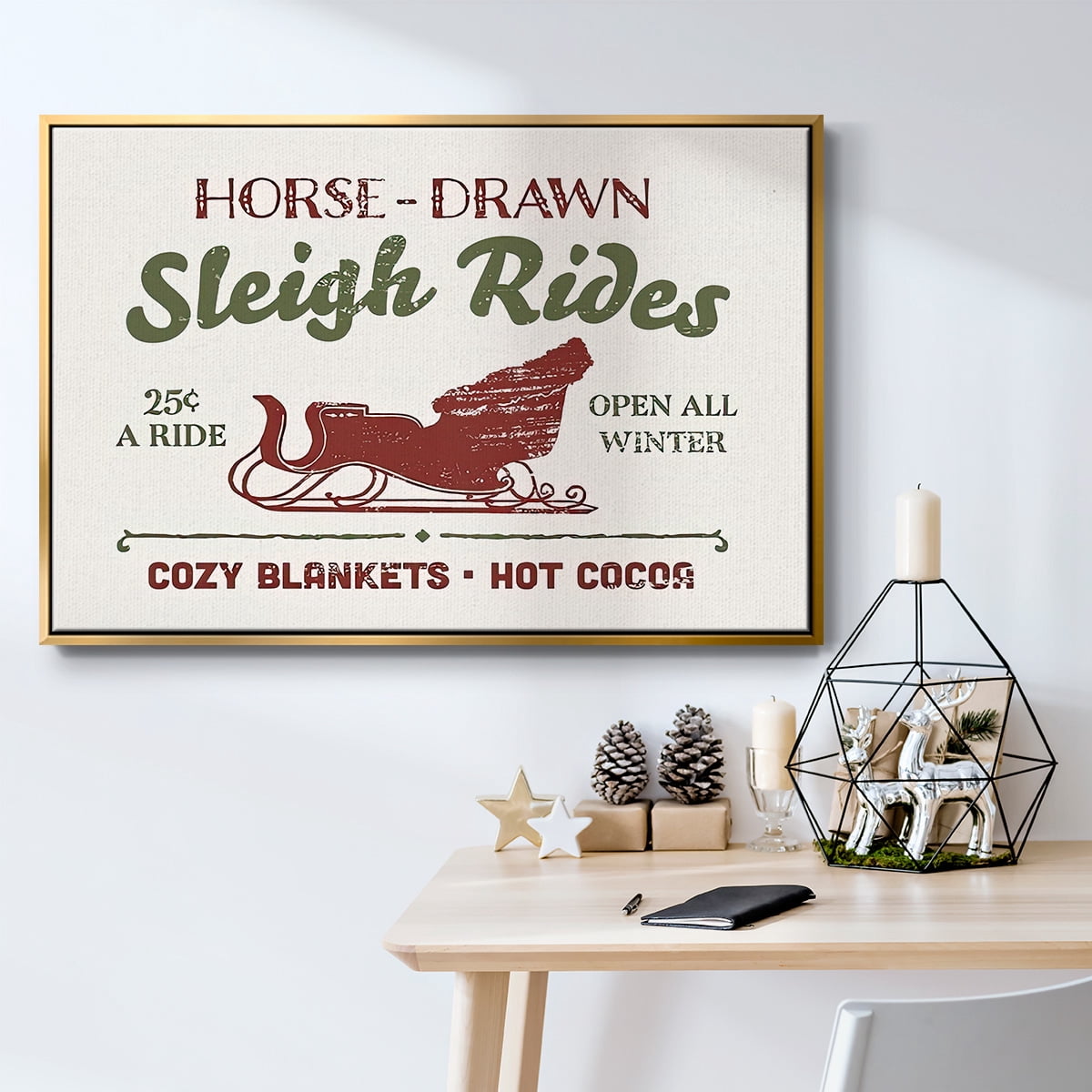 Christmas Farm Sign III - Framed Gallery Wrapped Holiday Canvas - 17 x 25 - Gold Frame