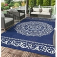 thumbnail image 2 of Gavee 8'x10' Boho Outdoor Rug, Waterproof Reversible Patio Area Rug Indoor Outdoor Carpet, Plastic Straw Rug RV Outdoor Mat for Camping Deck Balcony, Porch, Picnic, Dark Blue and White, 2 of 9