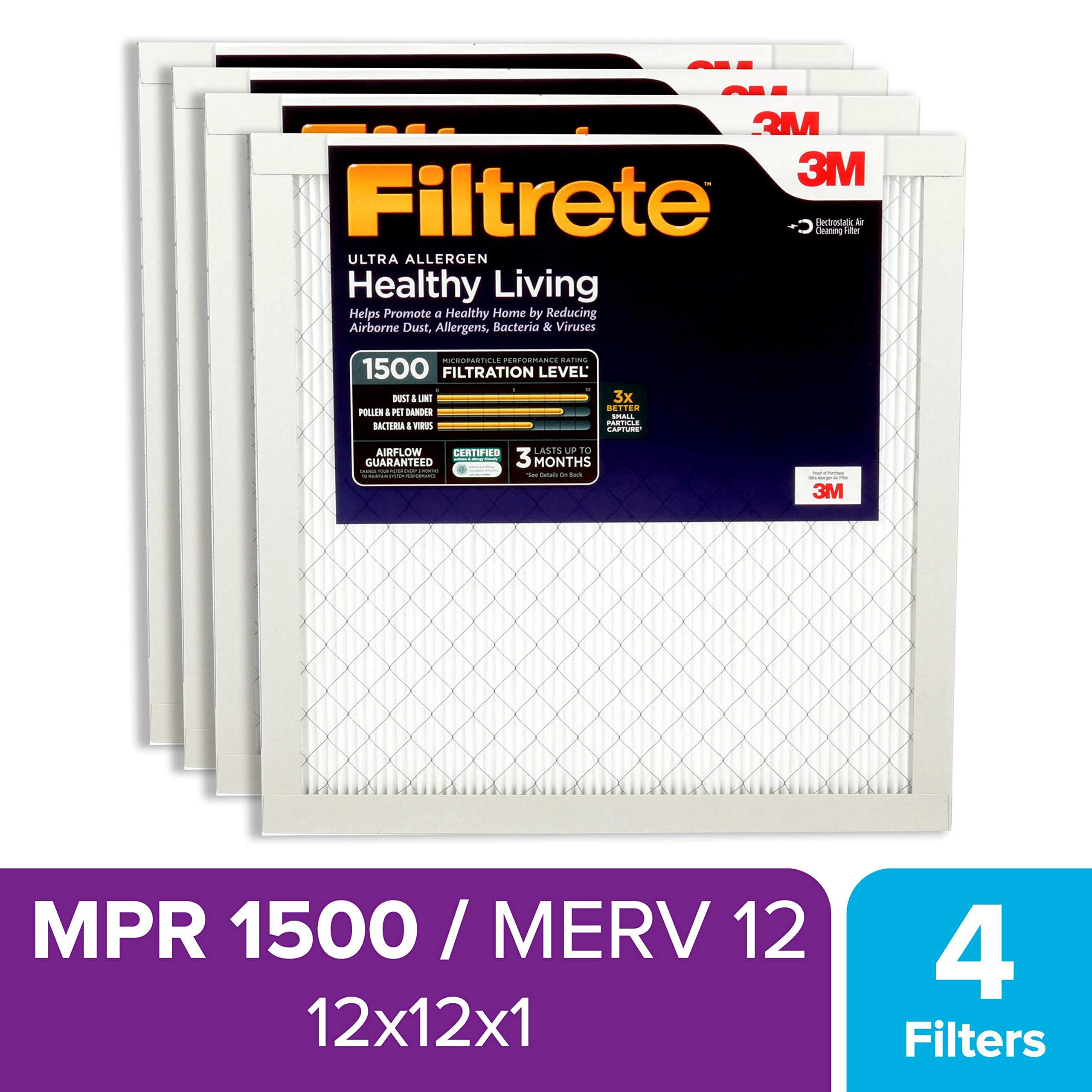 Filtrete 20104PK 12x12x1, AC Furnace Air Filter, MPR 1500, Healthy