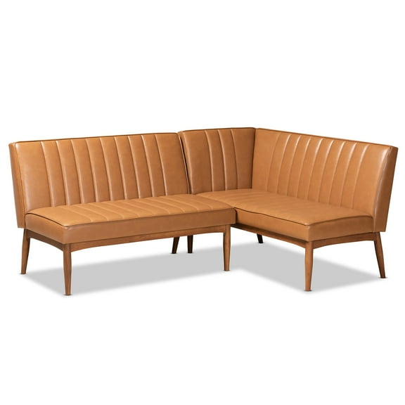 HomeStock Natural Beauty Tan Faux Leather Upholstered And Walnut Brown Finished Wood 2-Piece Dining Banquette Set