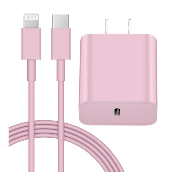 Cargador rápido Coreykin 20W PD USB-C con cable de 1,8 m rosa