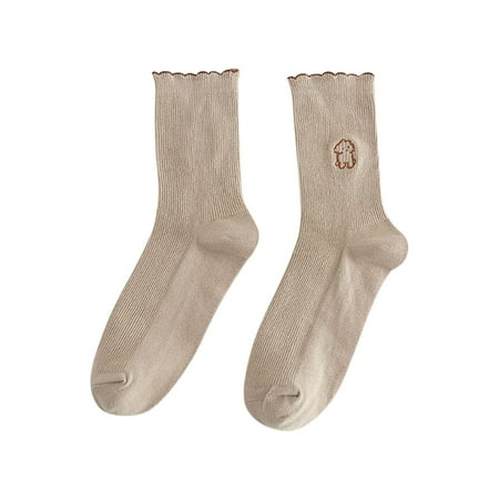 

Labakihah knee high socks Women s Cute Embroidery Socks Tube Socks Soft Breathable Pile Socks Beige