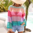 thumbnail image 3 of Mujeres Crochet Hollow Out Cover Up Manga larga Bloque de color Cuello redondo Bikini de playa Traje de baño Top de malla Púrpura M, 3 of 12