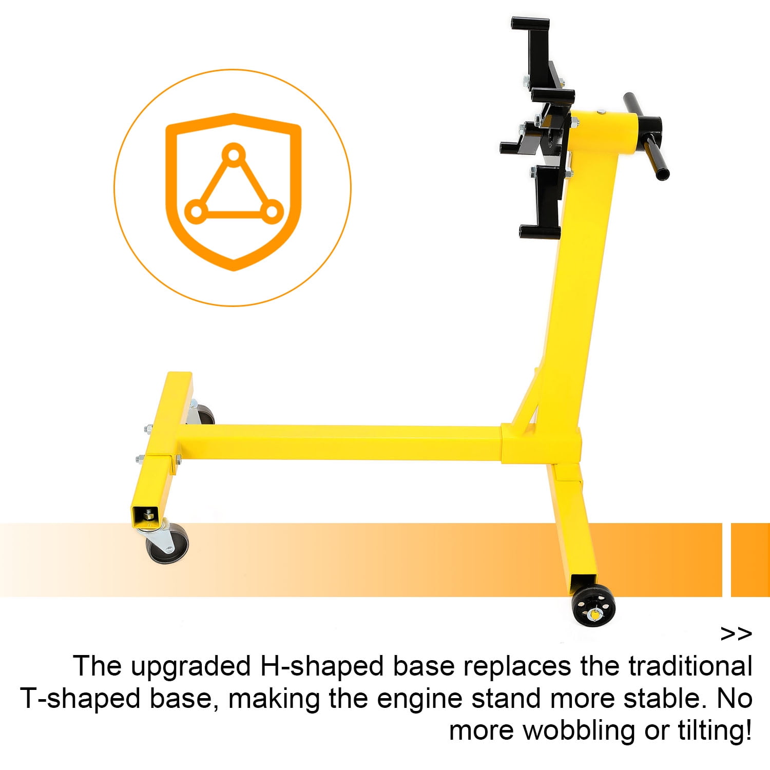 Kojem Rotating Engine Stand 1000 LBS Auto Truck Motor Hoist Dolly Mover Jack with Caster Wheels 360 Degree Rotating Head Caster Wheels Adjustable Arms Auto Repair Rebuild Jack - Yellow Finish