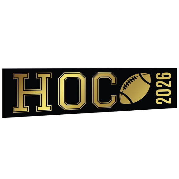 Black & Gold HOCO Football Banner 20XX, Homecoming Game Day Banner with Adhesive Dots