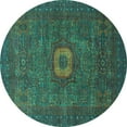 thumbnail image 1 of Ahgly Company Machine Washable Indoor Round Oriental Turquoise Blue Modern Area Rugs, 5' Round, 1 of 4