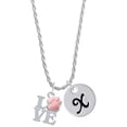 thumbnail image 1 of Delight Jewelry Silvertone Love with Pink Paw Silvertone Script Initial Disc - X - Charm Necklace, 20"+3", 1 of 1