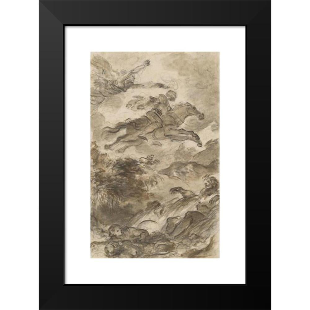 Jean-Honoré Fragonard 11x14 Black Modern Framed Museum Art Print Titled - Rinaldo, Astride Baiardo, Flies off in Pursuit of Angelica (C. 1795)