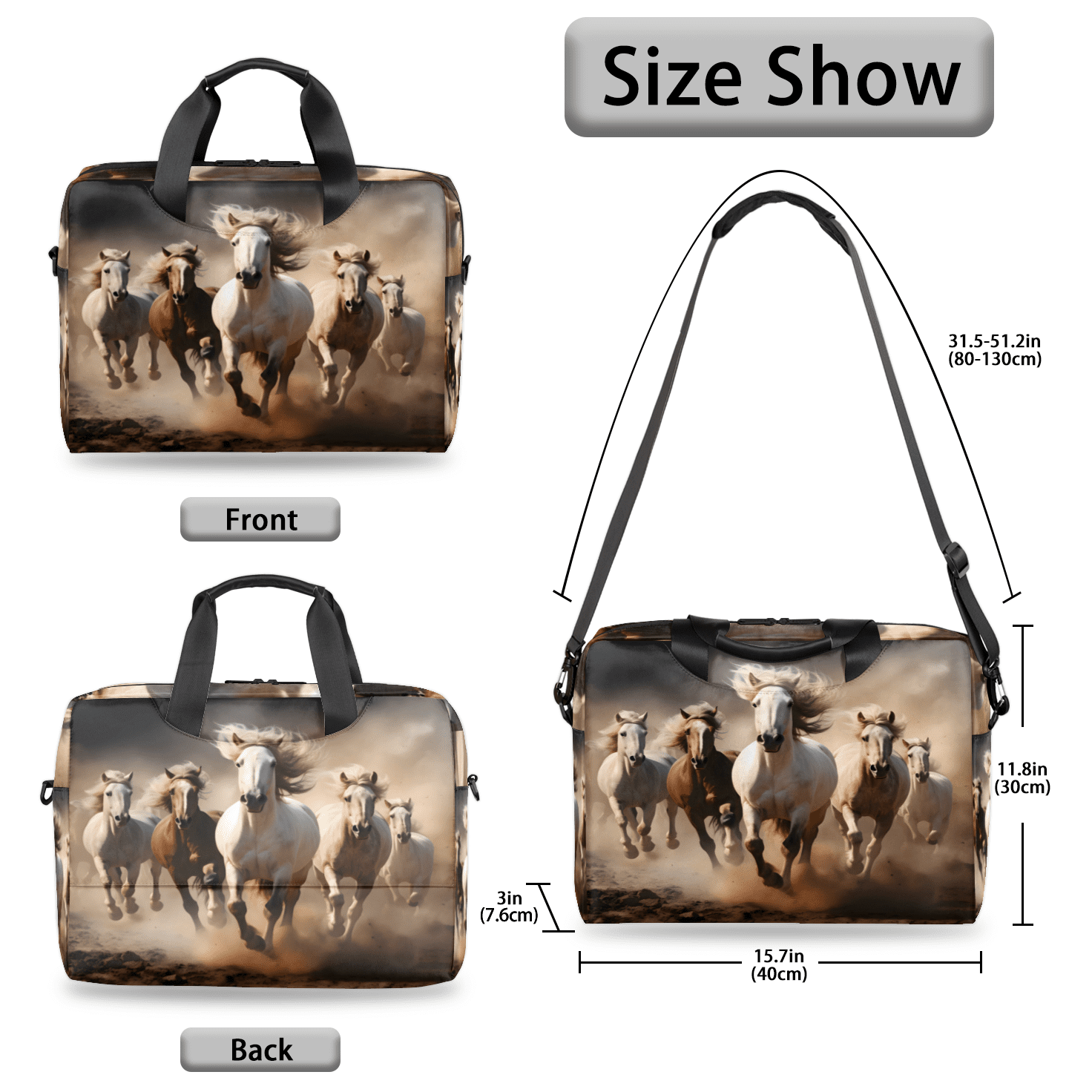 Herdesigns Running Horse Laptop Bag for Women Men, Computer Case Briefcase Messenger Bags, 15-15.6 inch Laptop Sleeve Shoulder Bag