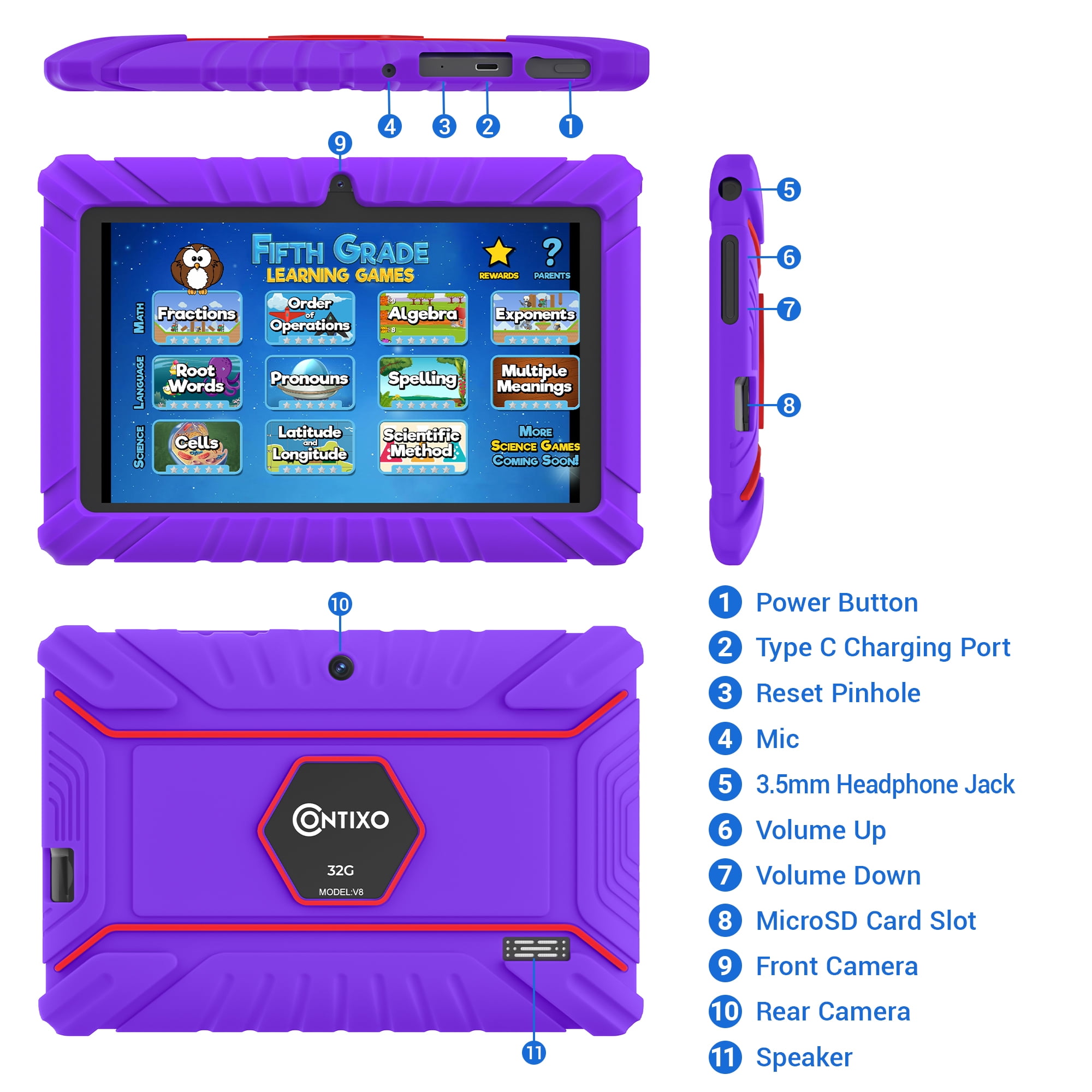 Contixo Kids Tablets and Smart Watch Bundle w/ STEM Learning System and Parental Controls, 7", Purple