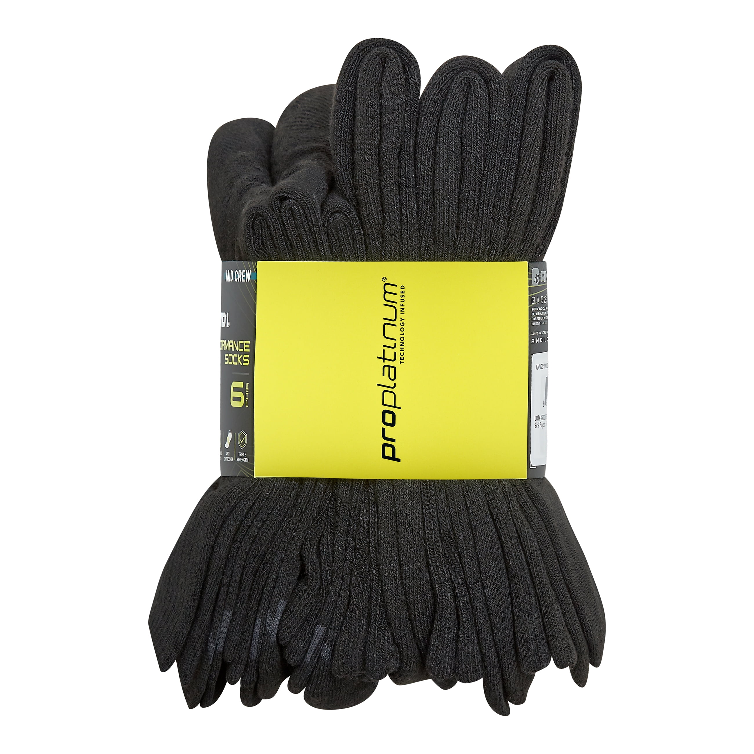 AND1 Men's Socks, Performance Cushion Mid Crew Socks 6-Pack